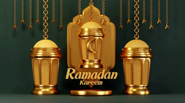 Rendering Ramadan Kareem Lanterns Lamps Gold Color Religion Islamic Happy — Stock Photo, Image