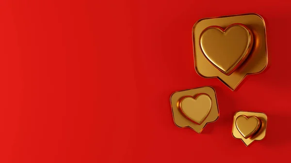 Renderizado Oro Icono Corazón Horizontal Cartel Fondo —  Fotos de Stock