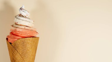 Reklam yaratıcı web sayfası veya yazıcı ilanı için, 3D görüntüler sunan yiyecek içeceği nesnesi tasarım gerçekçi illüstrasyon.