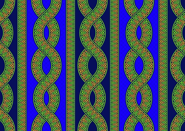 Afrika Textil Konst Kurvig Sicksack Och Cirkel Punkt Sömlöst Mönster — Stock vektor