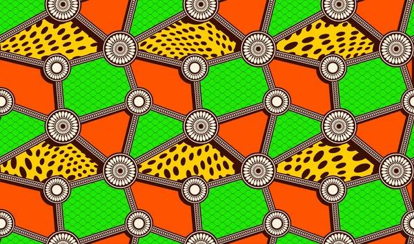 Sömlöst Mönster Afrikansk Textilkonst Abstrakt Cirkel Linje Och Punkt Bild — Stock vektor
