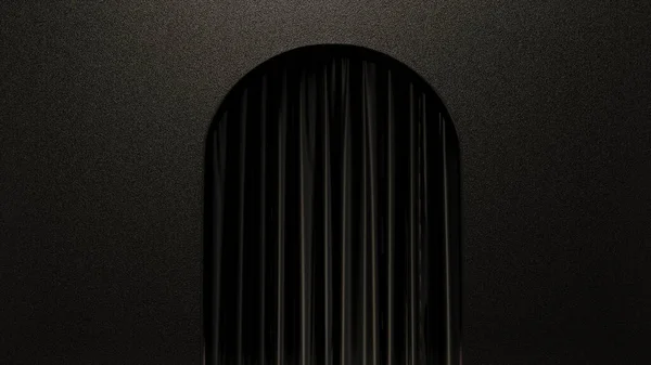 3d rendering black curtain mockup on black rough background for Banner Advertising, fashion product
