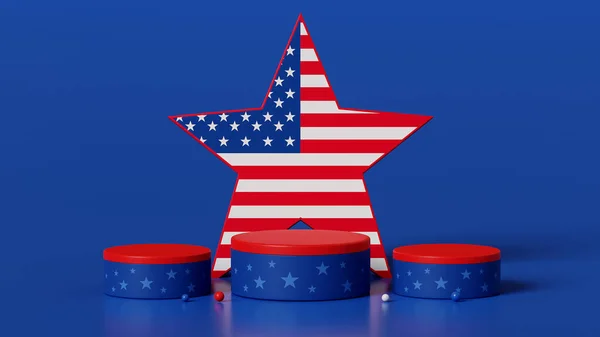 Rendering Mockup Nationell Flagga Stjärna Form Och Podium Display Usa — Stockfoto