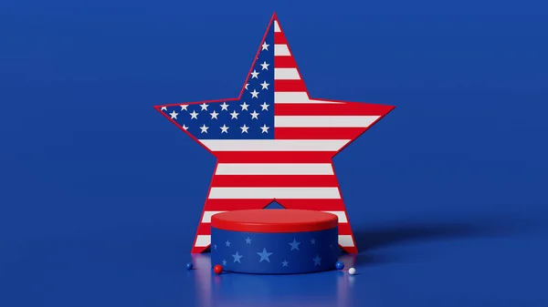 Rendering Mockup Bandiera Nazionale Display Forma Stella Podio Stati Uniti — Foto Stock