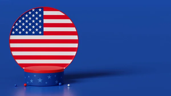 Rendering Mockup Nemzeti Zászló Egy Kör Dobogó Kijelző Amerikai Egyesült — Stock Fotó