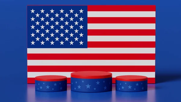 Rendering Modern Három Pódium Kijelző Egyesült Államok Július Függetlenségi Nap — Stock Fotó