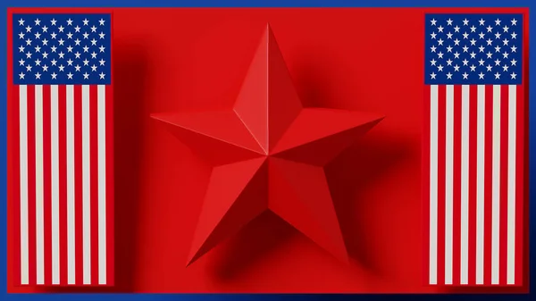 3d rendering, image red star in the middle red background, mockup podium display, united states of america 4th July independence day with vertical national flag