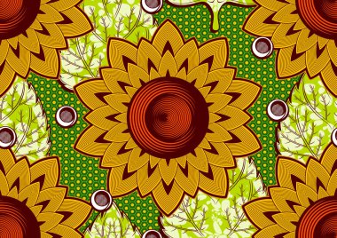 Afrika 'da ayçiçeği dairesi eğrisinin kusursuz deseni canlı renkler, kabile tekstil sanatı, el çizimi resim ve arkaplan, kumaş baskısı, kıyafet, atkı, şal, halı için moda sanatı