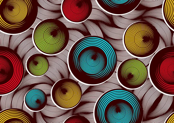 Kreis Kurve Afrika Abstrakte Nahtlose Muster Lebendige Farben Textilkunst Hand — Stockvektor
