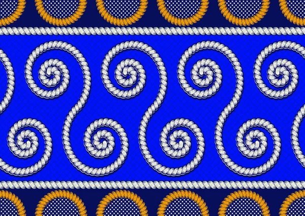 Seil Ethnischen Nahtlosen Muster Hintergrund Kreis Gerollt Afrika Stammestextilkunst Hand — Stockvektor