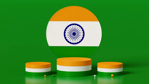 3d rendering, august 15 independence day of india or republic day, three podium concept, mockup template, circle flag symbol on middle background, copy space for design