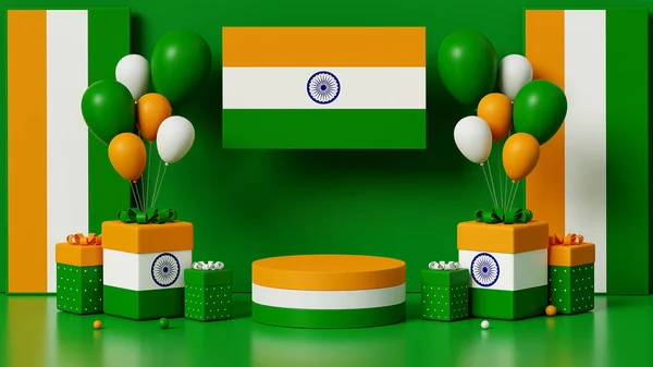 Rendering Independence Day India Republic Day Podium Background Flag Symbol — Foto Stock