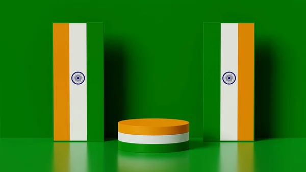 3d rendering, independence day of india or republic day,  podium concept and flag symbol on green backgeound , copy space for desig