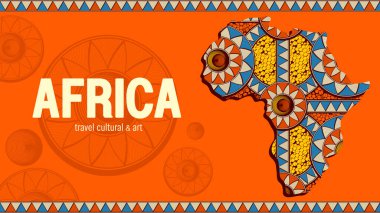 Afrika desenli harita resimli seyahat kültürel & sanat, duvar kağıdı şablonu, afiş web sitesi tasarımı, kabile desenli geleneksel konsept kompozisyonu 3840 x 2160 monitör boyutu