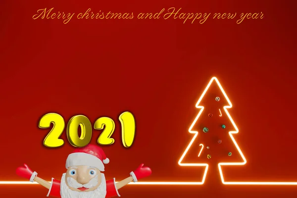 Merry Christmas Happy New Year Santa Clause Glowing Pine Tree — Stock Photo, Image