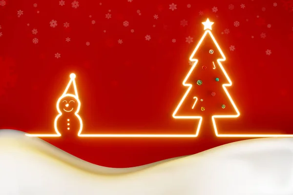 God Jul Och Gott Nytt Med Glödande Snögubbe Och Tall — Stockfoto