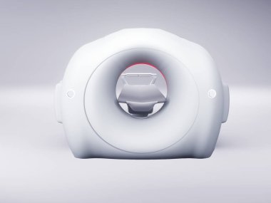 Çoklu detektör CT Tarayıcısı veya Hesaplanmış Tomografi 3D illüstrasyon arka görüntüsü beyaz arkaplanda izole edildi .