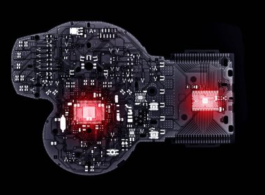 Motorsiklet kontrol ünitesinin X-ray görüntüsü veya ECU bir elektronik kontrol türüdür.