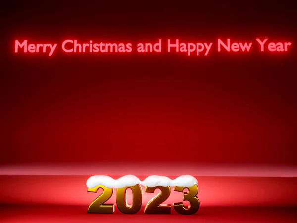Happy New Year 2023 Golden Number 2023 Red Background Snow — Stock Photo, Image
