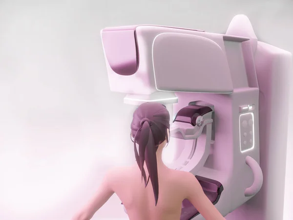 Mammography device  for screening breast cancer 3D woman model .3D rendering .