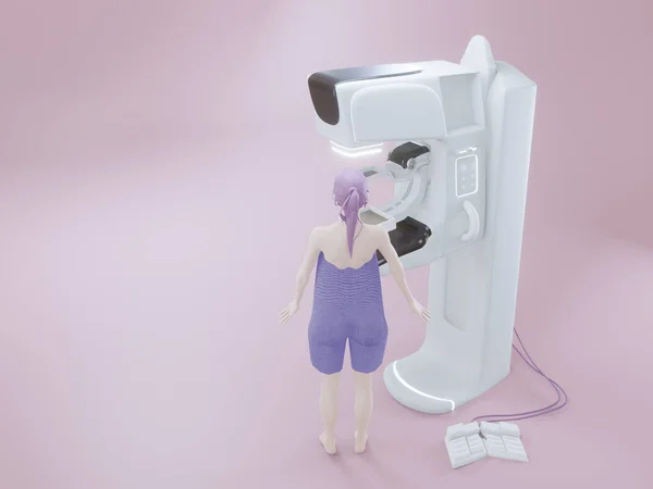 Mammography device  for screening breast cancer 3D woman model .3D rendering .