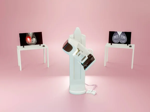 Mammography device  for screening breast cancer in hospital on pink background. 3D rendering.