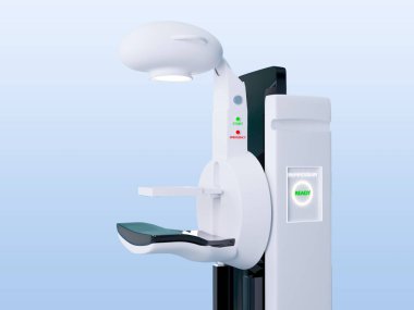 Mammogram device 3D rendering  for screening breast cancer in hospital on green blurred background. Clipping path.