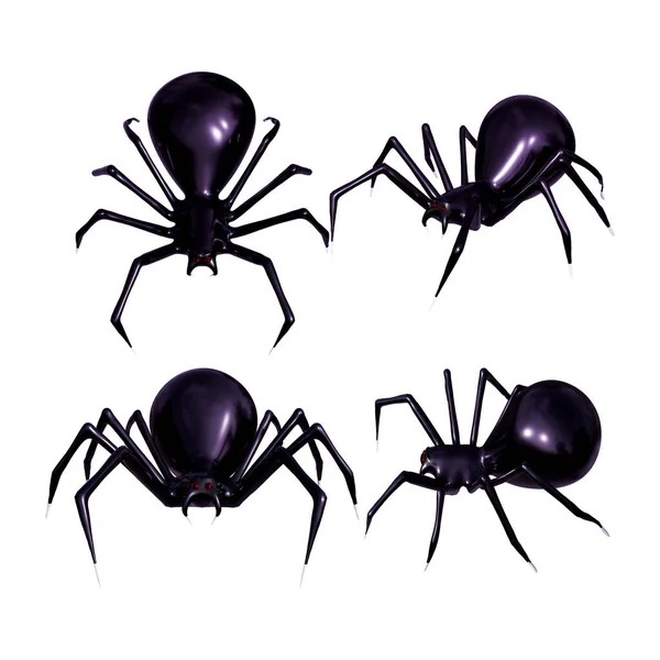Collection Realistic Spider Rendering Halloween Decoration — Stock Photo, Image