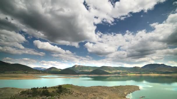 4320P 7680X4320 Clouds Dam Lake Surrounded Forests Mere Lough Wetland — Stock video