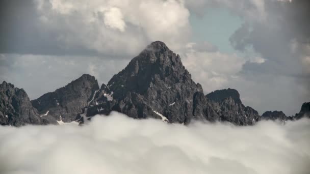 7680X4320 4320P Sharp Rocky Mountain Peak Clouds Dangerous High Altitude — Stock video