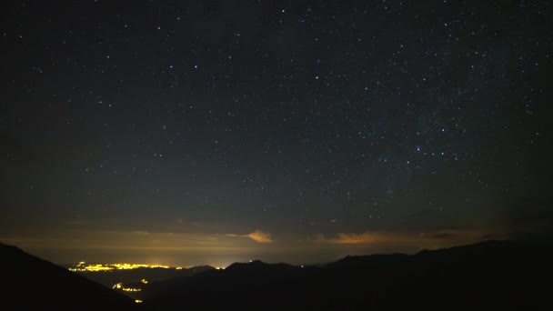 7680X4320 4320P Luces Ciudad Bajo Cielo Estrellado Por Noche Estrellas — Vídeos de Stock