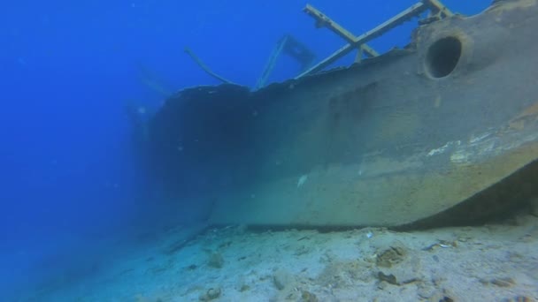 Echte Oude Gezonken Schip Wrak Onder Water Zee Ondergedompelde Boot — Stockvideo