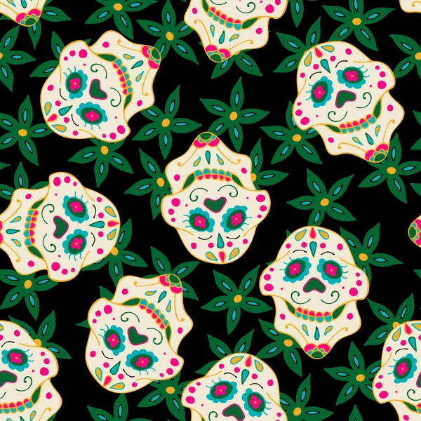 Colorful Seamless Pattern with Traditional Mexican Hand Drawn Skull. — Stock Photo, Image