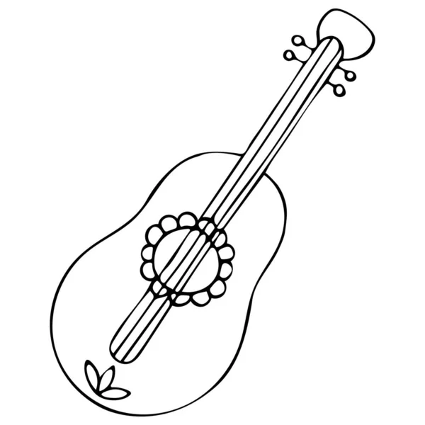 Guitarra Doodle dibujada a mano en blanco y negro aislada sobre fondo blanco. — Vector de stock