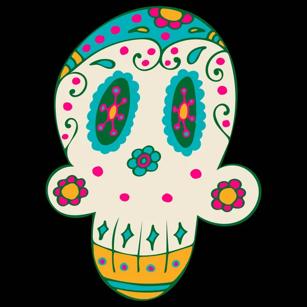 День мертвых, Dia de los Muertos, сахарные черепа с разноцветными мексиканскими слонами и фловесами. — стоковый вектор