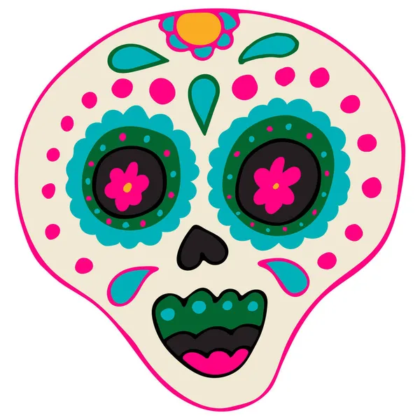 Tag der Toten, Dia de los Muertos, Zuckerschädel mit bunten mexikanischen Elementen und Blumen. — Stockfoto