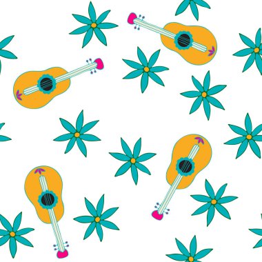 Çiçeksiz desen. Çiçek ve Gitarlı Basit Renkli Arkaplan.