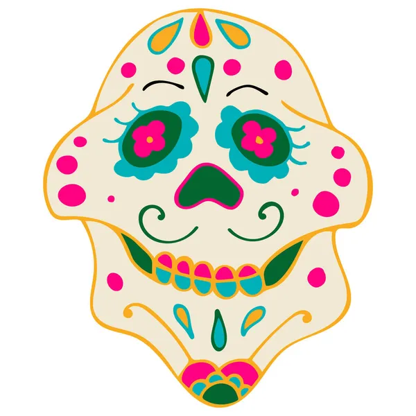 Ölüler Günü, Dia de los Muertos, Renkli Meksika Elementleri ve Çiçekleri ile Şeker Kafatası. — Stok fotoğraf