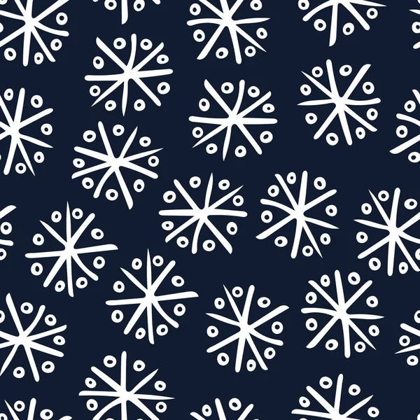 Varrat nélküli mintát hópelyhek a sötét kék háttér. — Stock Fotó