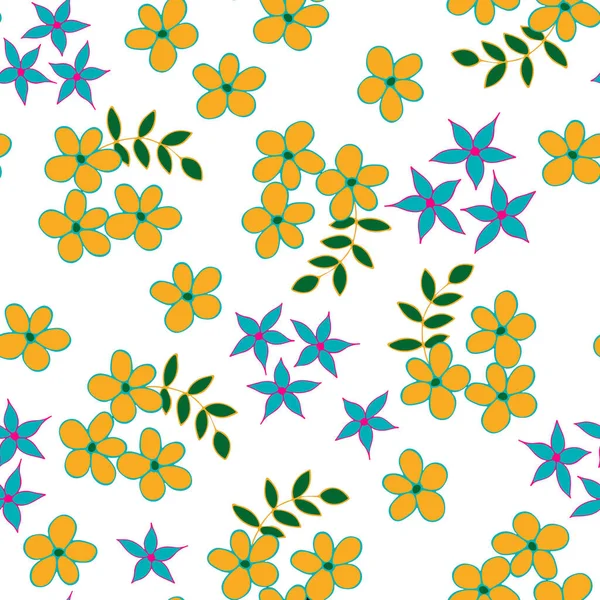 Nahtloses Muster Mit Blüten Und Blättern Auf Weißem Hintergrund Handgezeichneter — Stockfoto