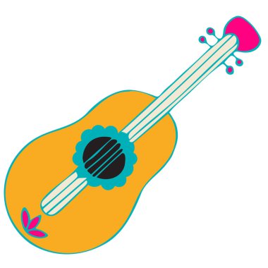 Renkli El Çizilmiş Doodle Gitarı Beyaz Arkaplanda İzole Edildi.