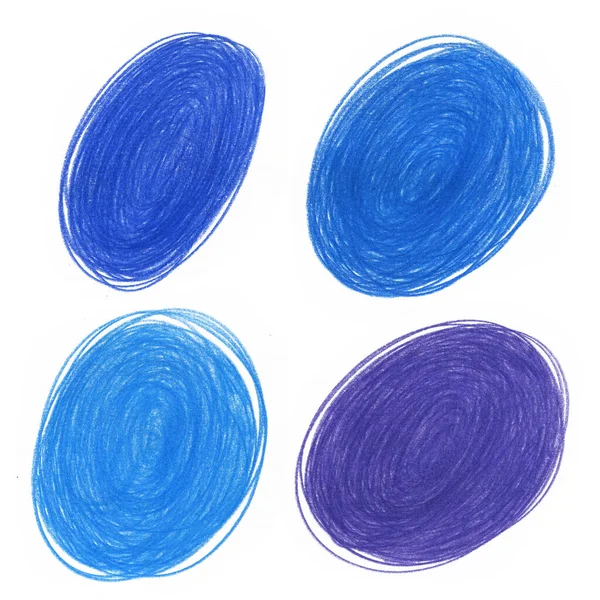 Conjunto de manchas abstractas dibujadas por lápiz de color aislado sobre fondo blanco. —  Fotos de Stock