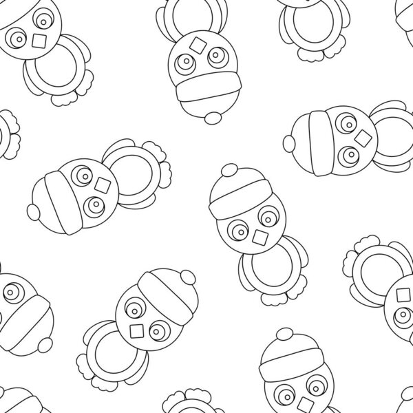 Seamless Pattern with Penguin on White Background.
