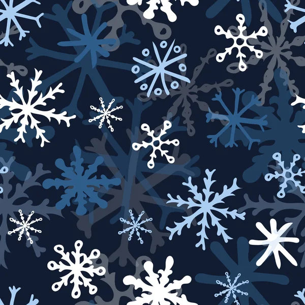 Varrat nélküli mintát hópelyhek a sötét kék háttér. — Stock Fotó