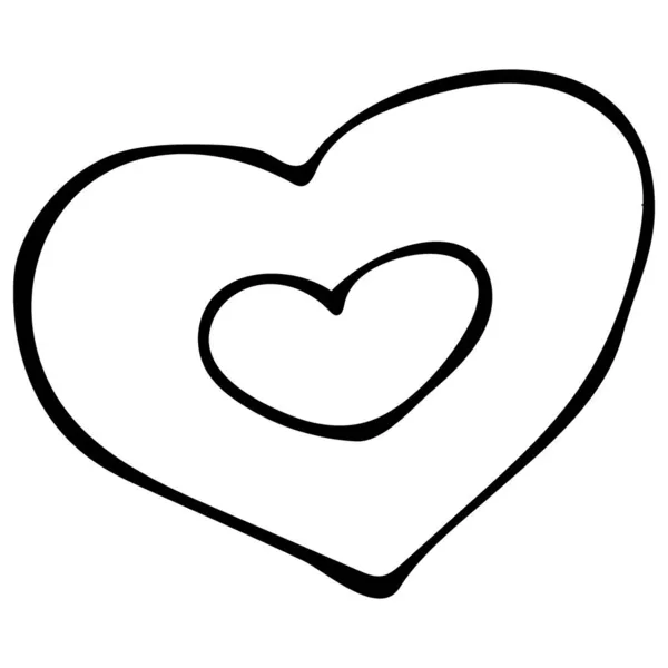 Corazón de Doodle dibujado a mano blanco y negro aislado sobre fondo blanco. — Archivo Imágenes Vectoriales