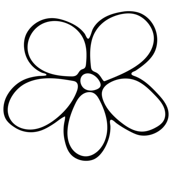 Fleur isolée dessinée à la main noire et blanche sur fond blanc. — Image vectorielle