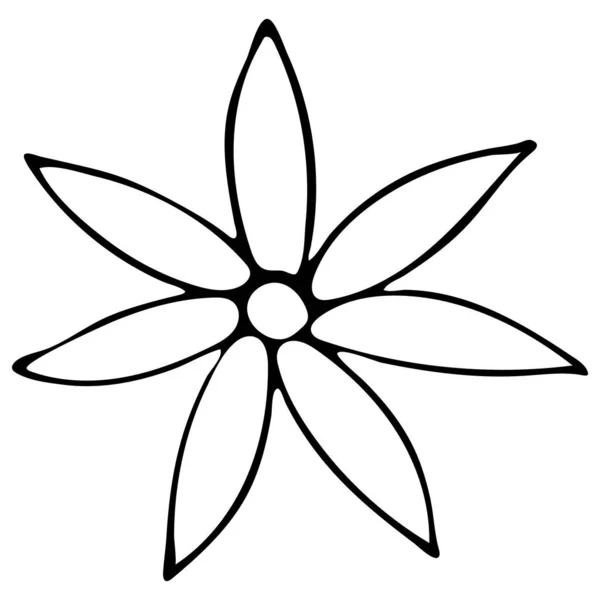 Μαύρο και άσπρο χέρι ζωγραφισμένο απομονωμένο λουλούδι σε λευκό φόντο. — Διανυσματικό Αρχείο