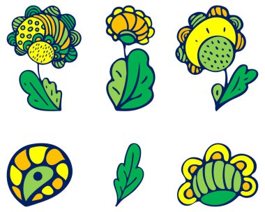 El Çizimi Renkli Soyut Çiçekler.