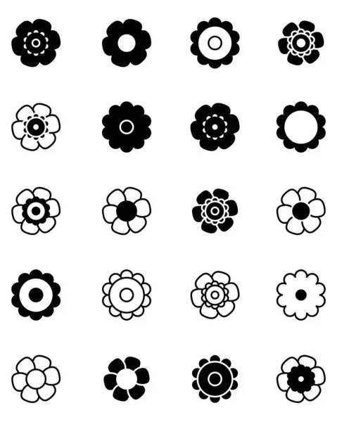 Ensemble de fleurs noir et blanc. — Image vectorielle