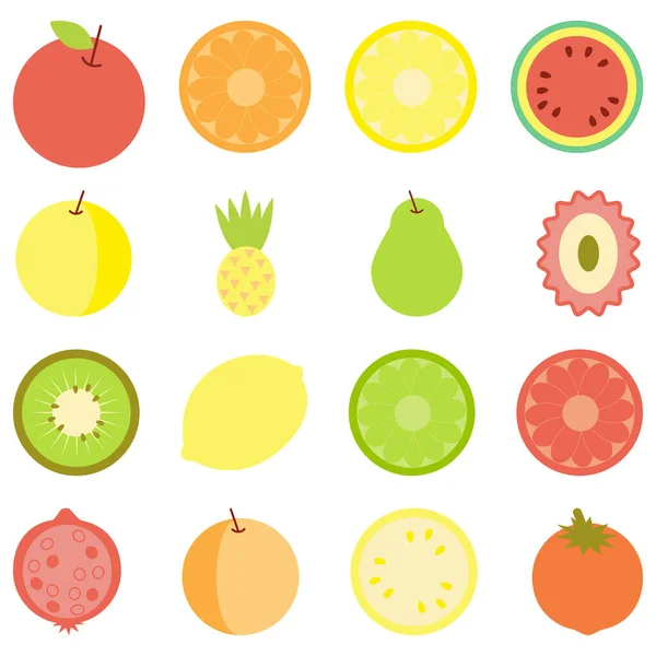 Coleção de frutas simples em fundo branco — Vetor de Stock